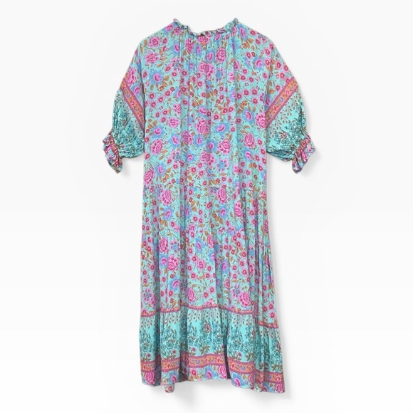 Easel Boho Style Floral Print Oversized Balloon Sleeve Midi Dress Size Small - Picture 4 of 11